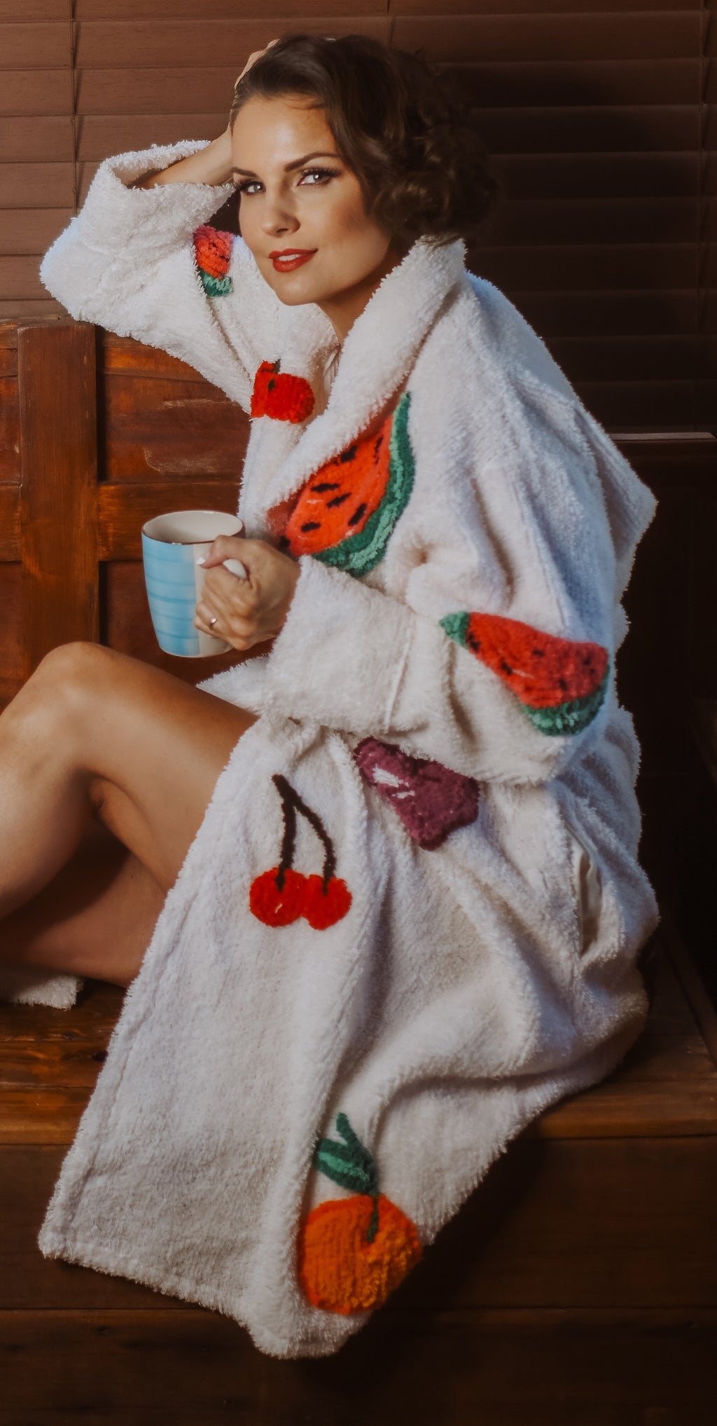 Delectable “Fresh Fruit” Chenille bathrobe