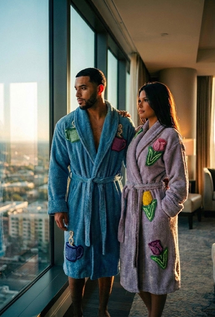 Perfect Gift of “Coffee Talk” Chenille Luxury bathrobe in Lilac (Mens)