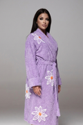 Luxurious “Falling Daisies” Chenille bathrobe in Lilac
