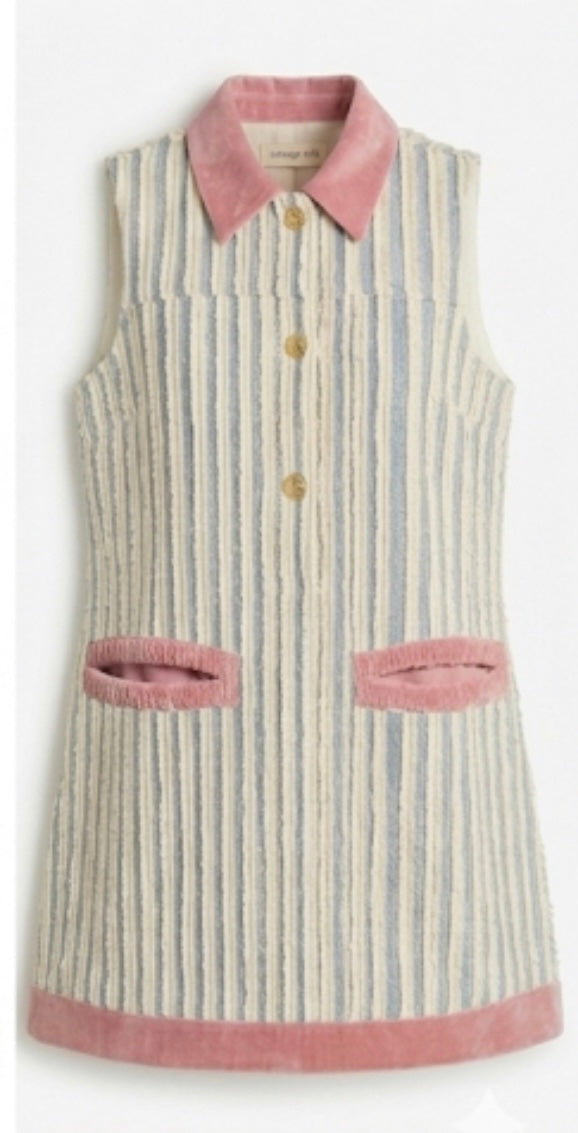Pink Rose Collar Chenille Shift Dress