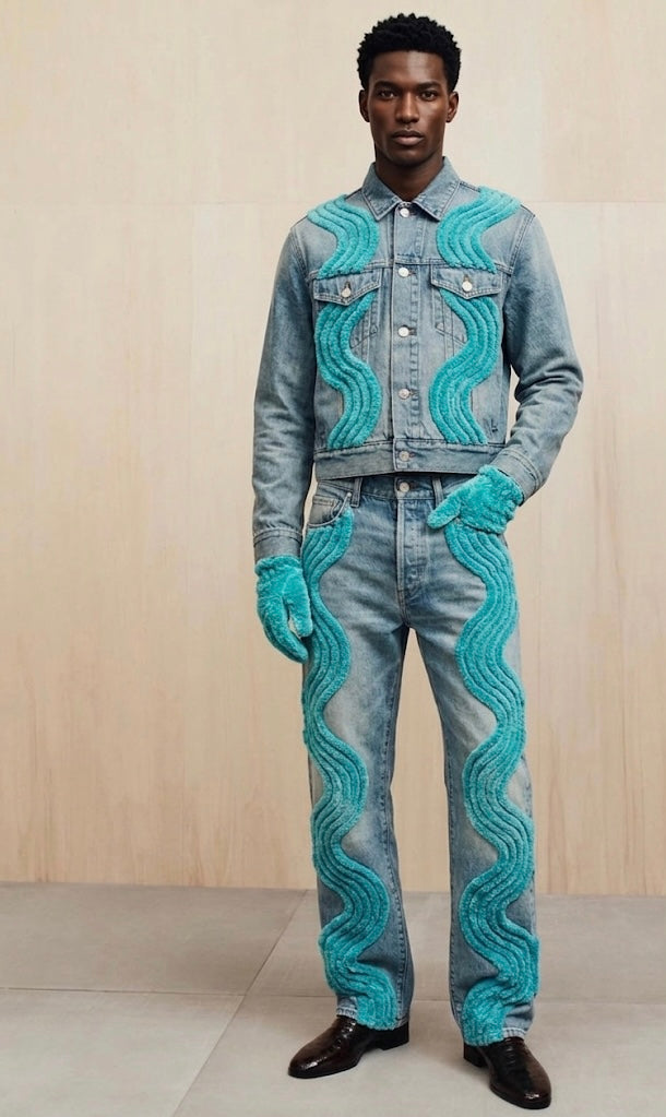 Electric Blue Wave Tuft Denim jacket