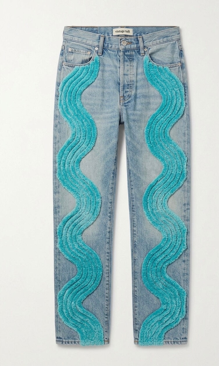 Electric Blue Wave Tuft Denim jeans