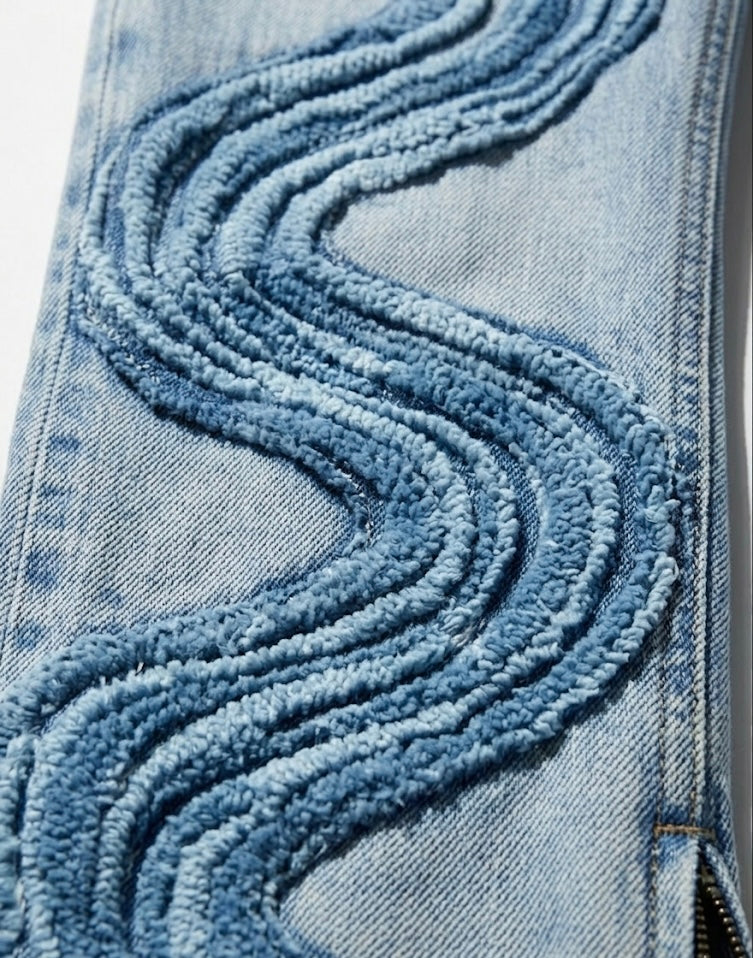 Harbor Light house water flow  jeans Blue wash denim
