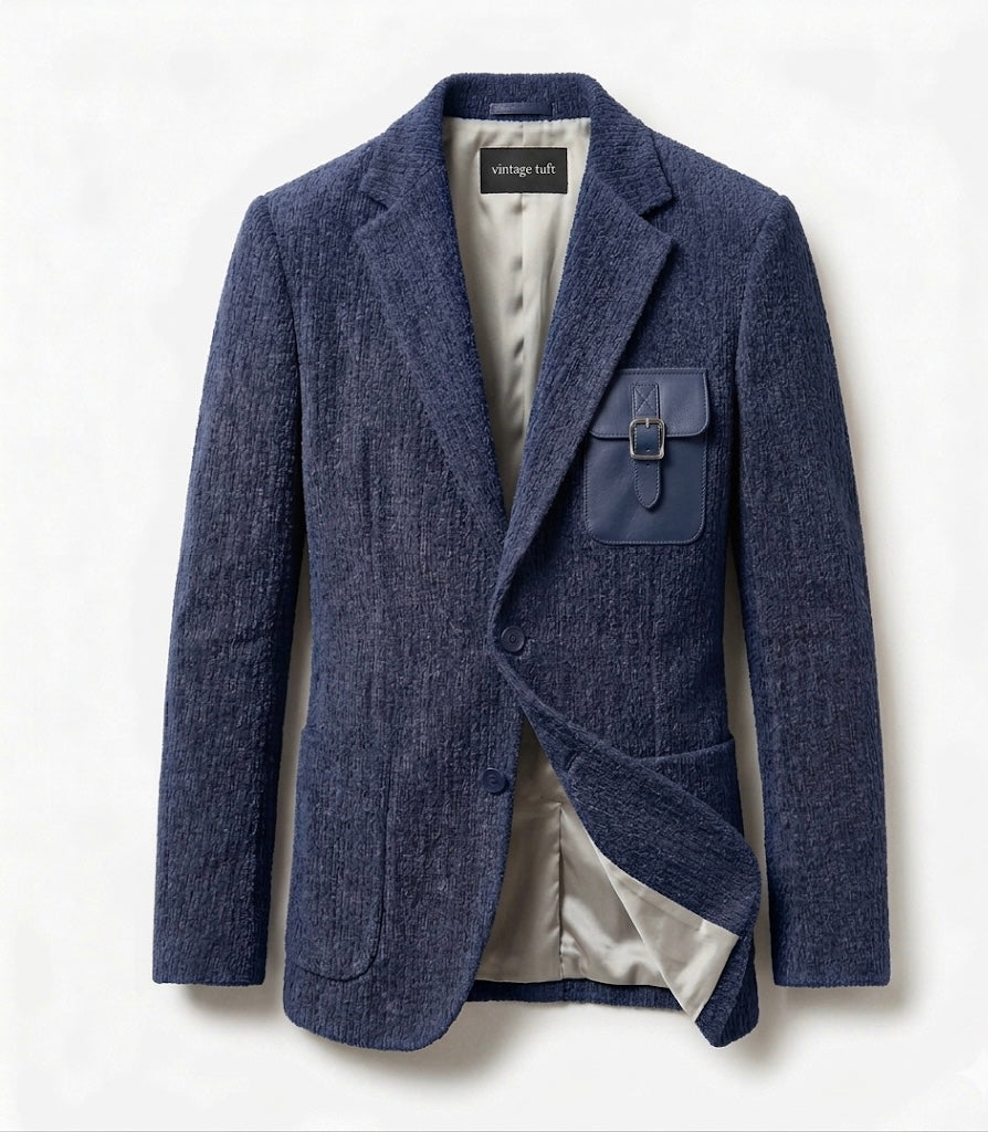 The Archivist Chenille Blazer- Navy Blue