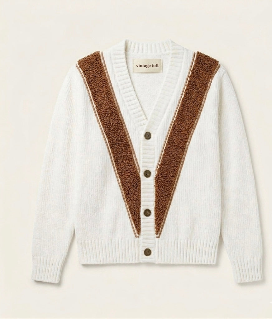 V-Line Chenille Cardigan- Chalk & Cocoa