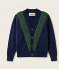 V-Line Chenille Cardigan- Navy Blue & Green