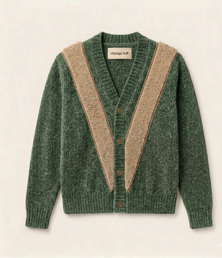 V-Line Chenille Cardigan- Forest Marl