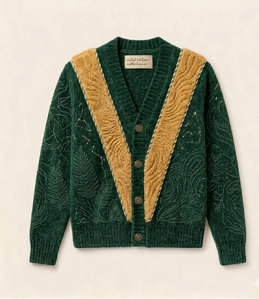 V-Line Chenille Cardigan- Constellation Green “Artist edition”