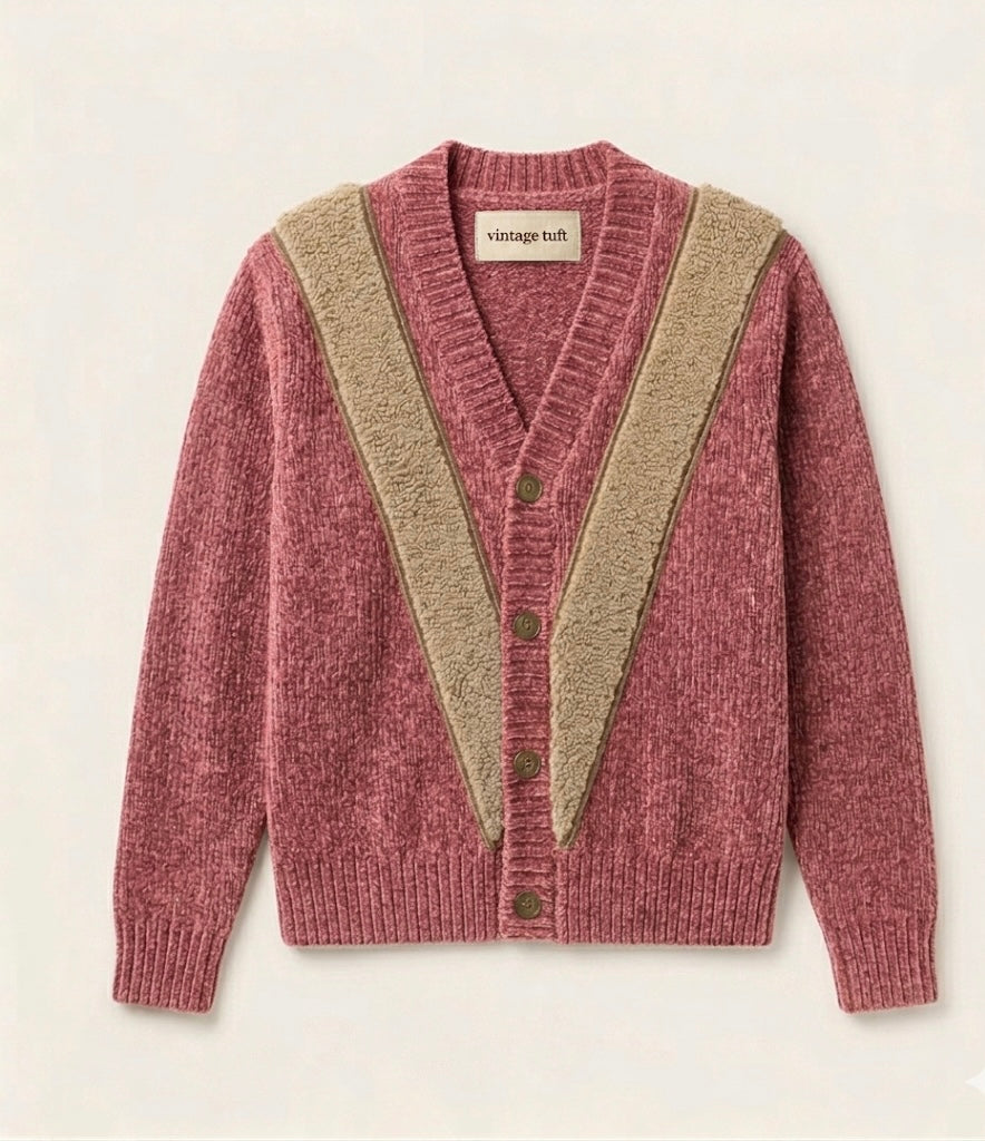 V-Line Chenille Cardigan- Rose
