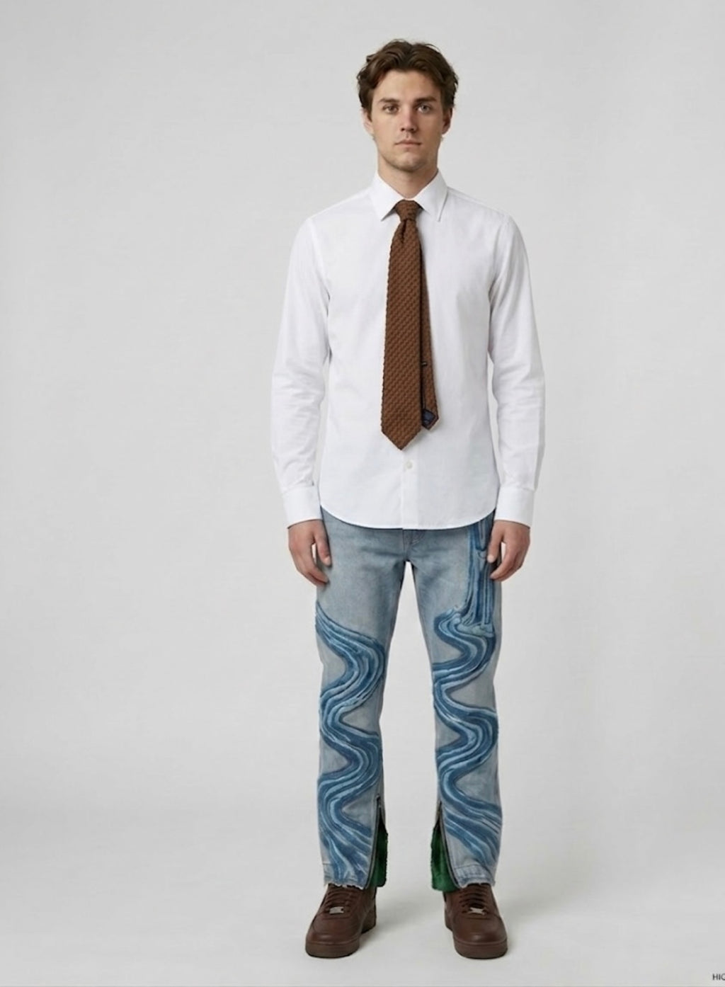 Harbor Light house water flow  jeans Blue wash denim