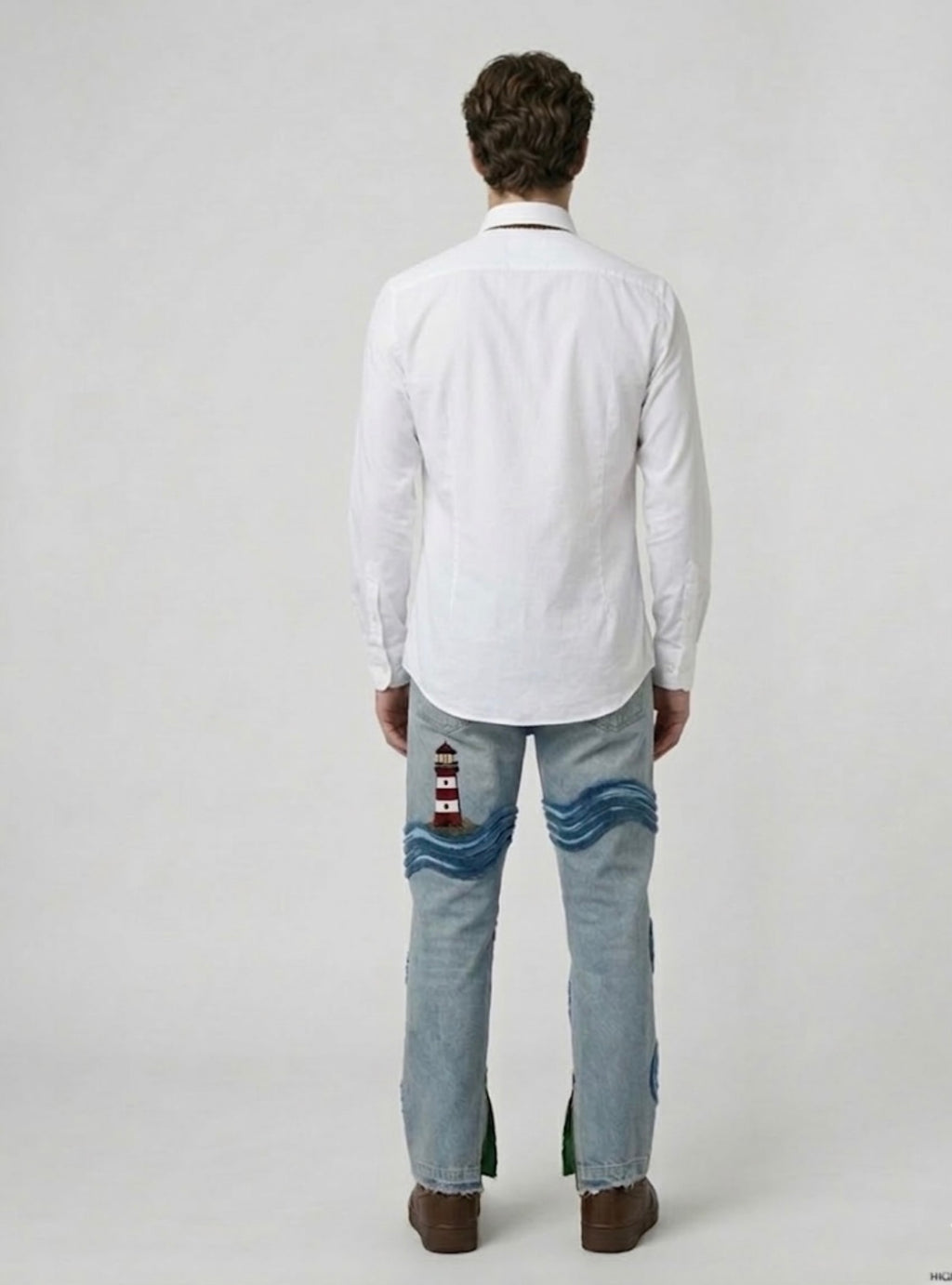 Harbor Light house water flow  jeans Blue wash denim