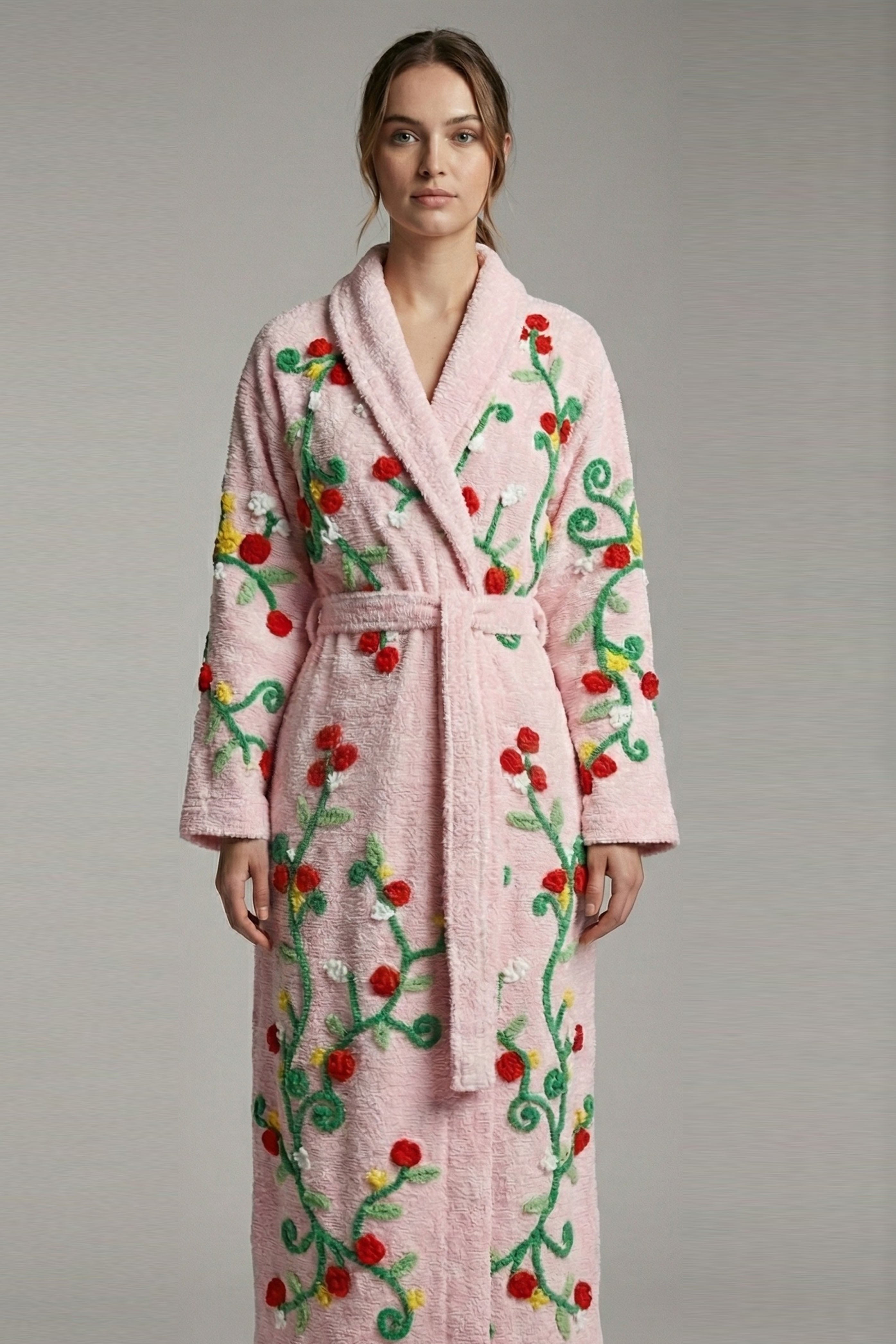 Lovely Blooming Roses Chenille Gown