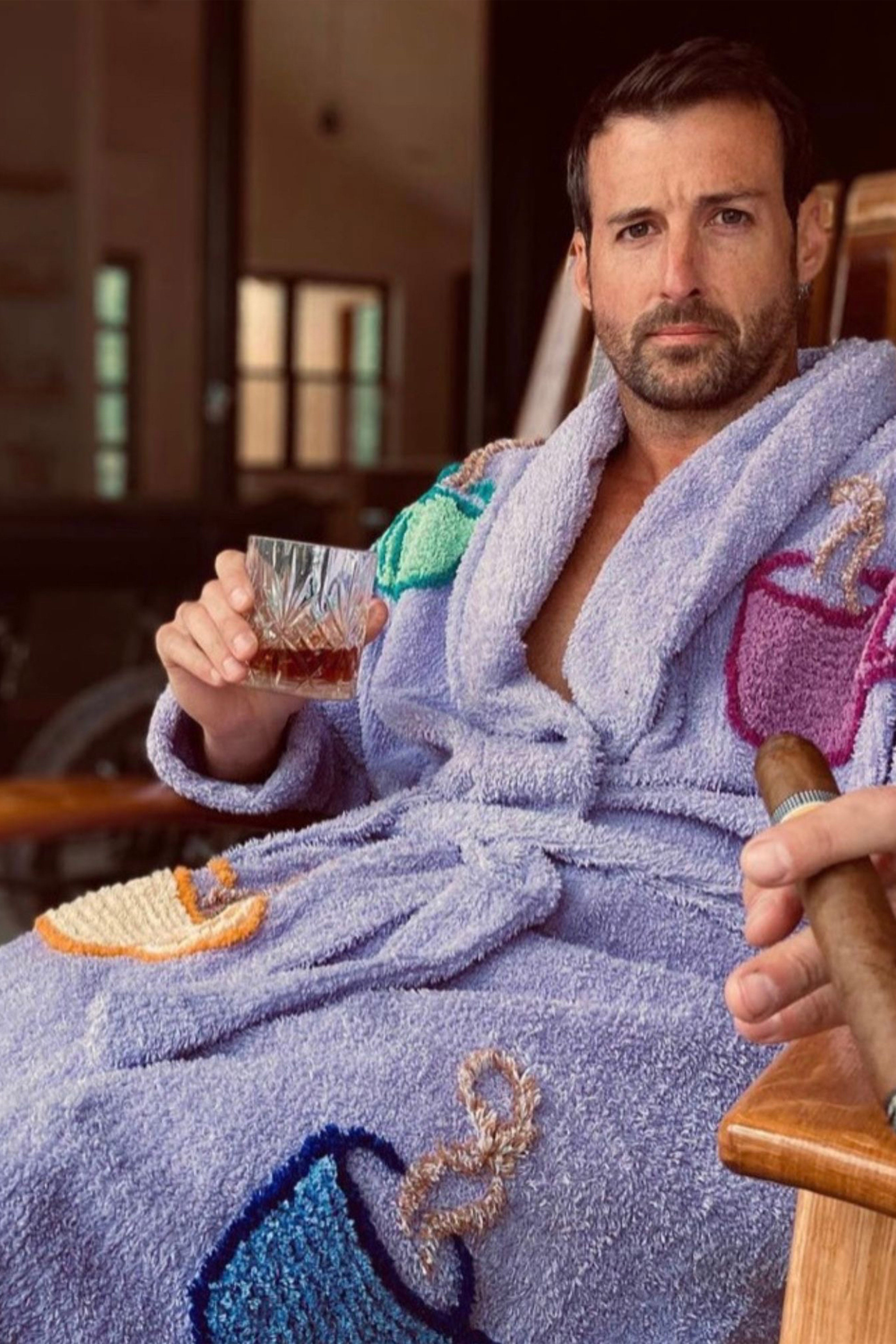 Perfect Gift of “Coffee Talk” Chenille Luxury bathrobe in Lilac (Mens)