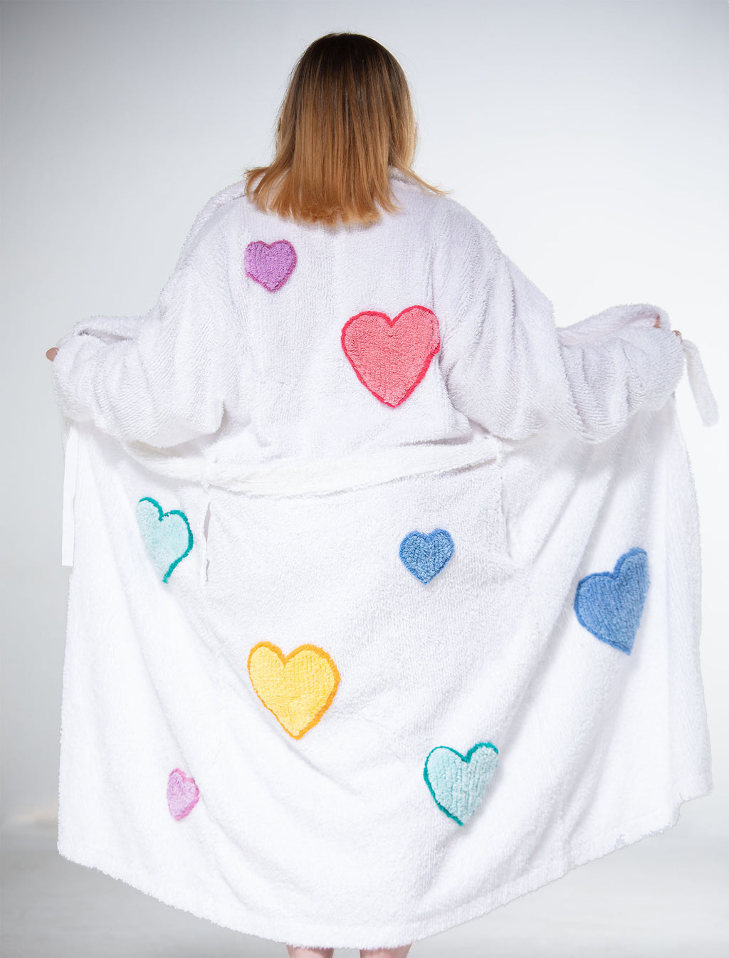 “Hot Hearts” Chenille Bathrobe in Slipper Pink