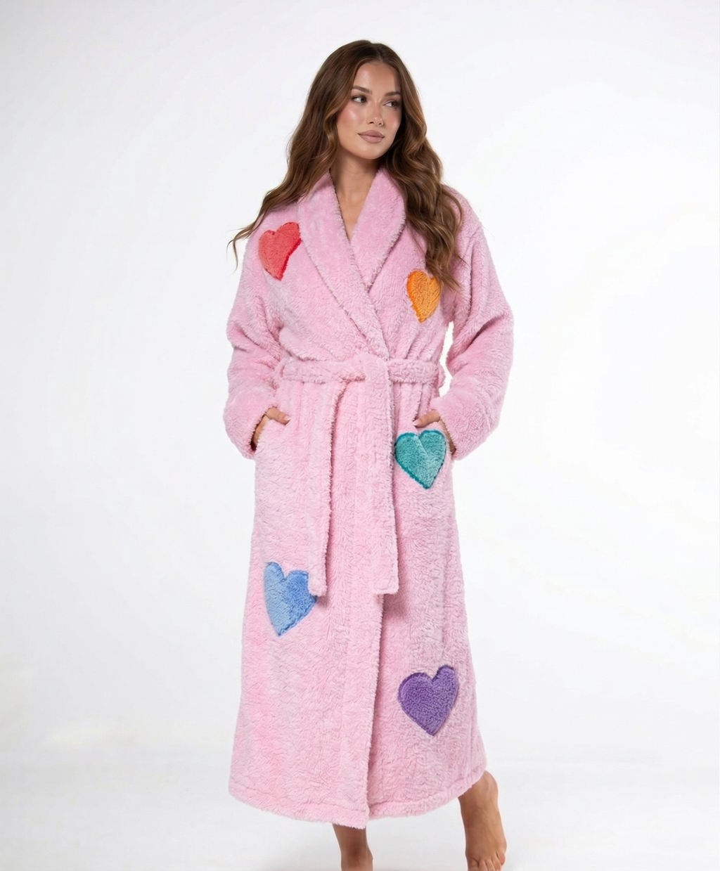 “Hot Hearts” Chenille Bathrobe in Slipper Pink