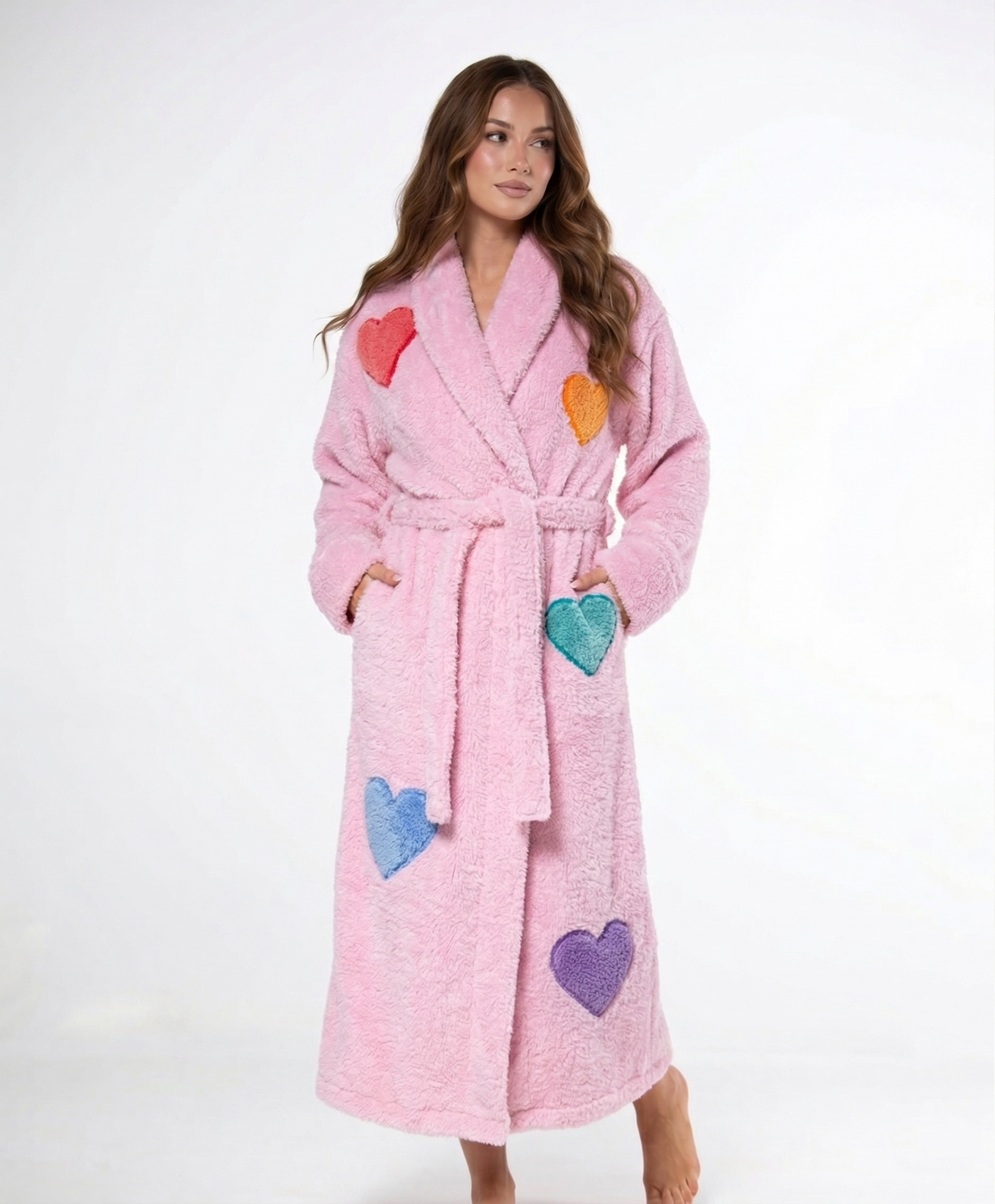“Hot Hearts” Chenille Bathrobe in Slipper Pink