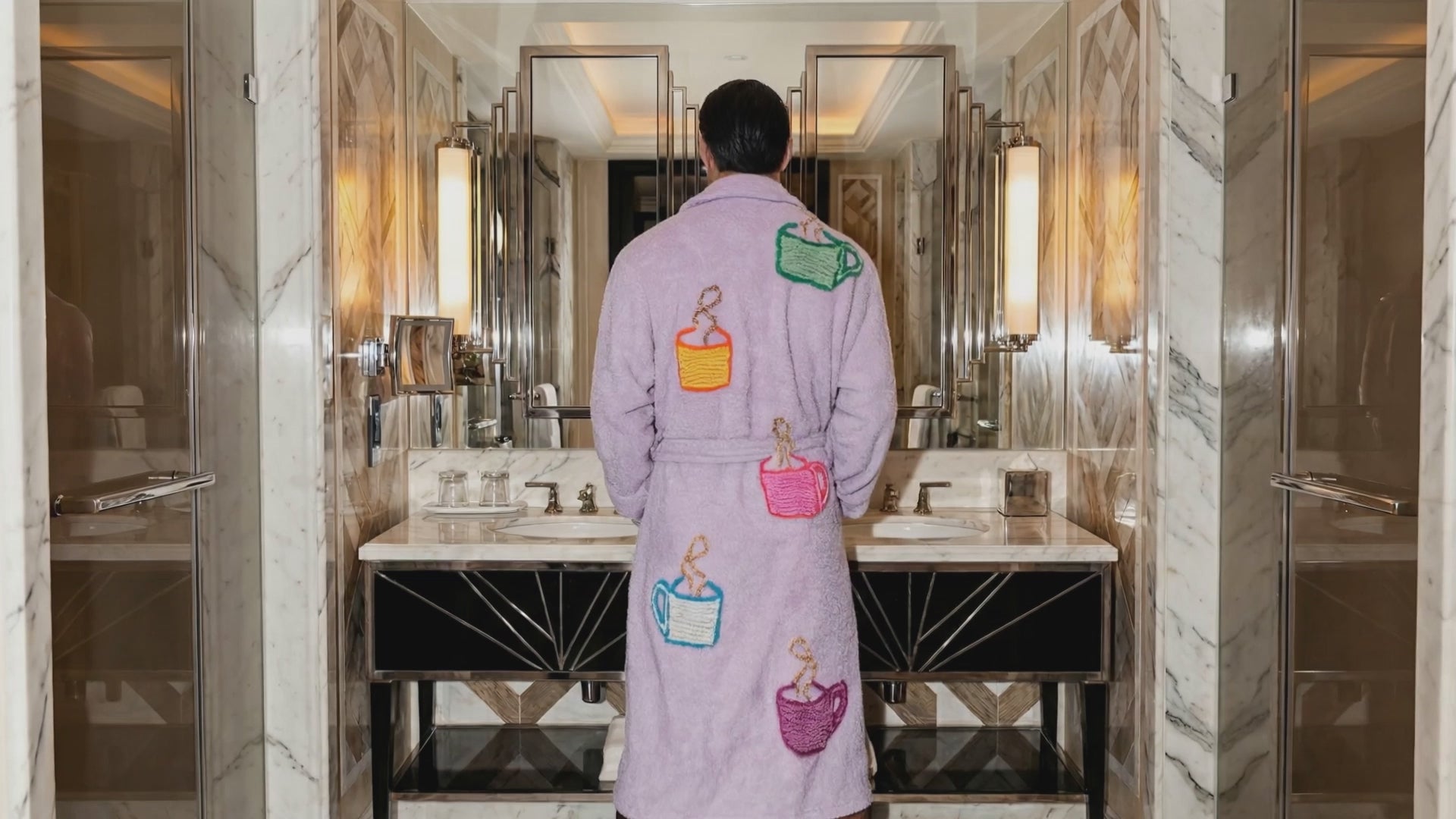 Perfect Gift of “Coffee Talk” Chenille Luxury bathrobe in Lilac (Mens)